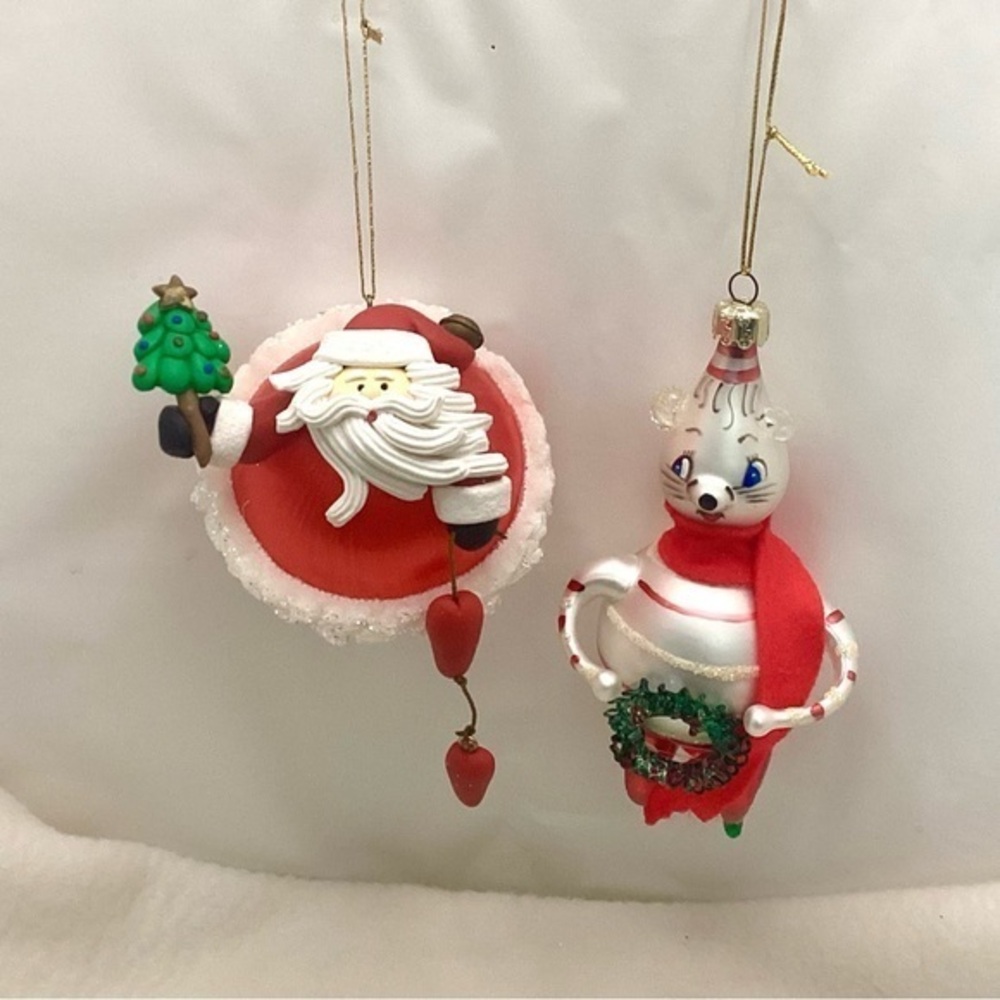 Christmas Ornaments Lot Santa Mouse